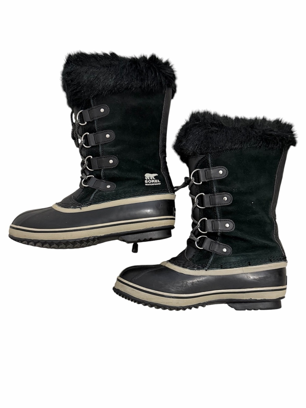 Sorel Black Faux-Fur Lace-Up Winter Boots Big Kids Size 7